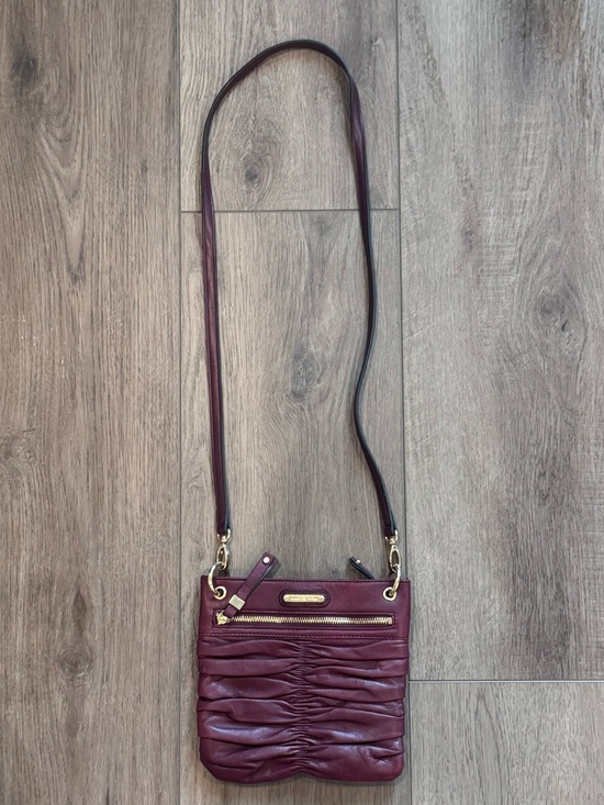 Etienne Aigner Handbags - Etienne Aigner Burgundy Ruched Leather Crossbody with Gold Hardware